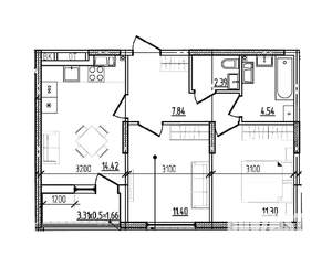 2-к квартира, вторичка, 54м2, 9/9 этаж